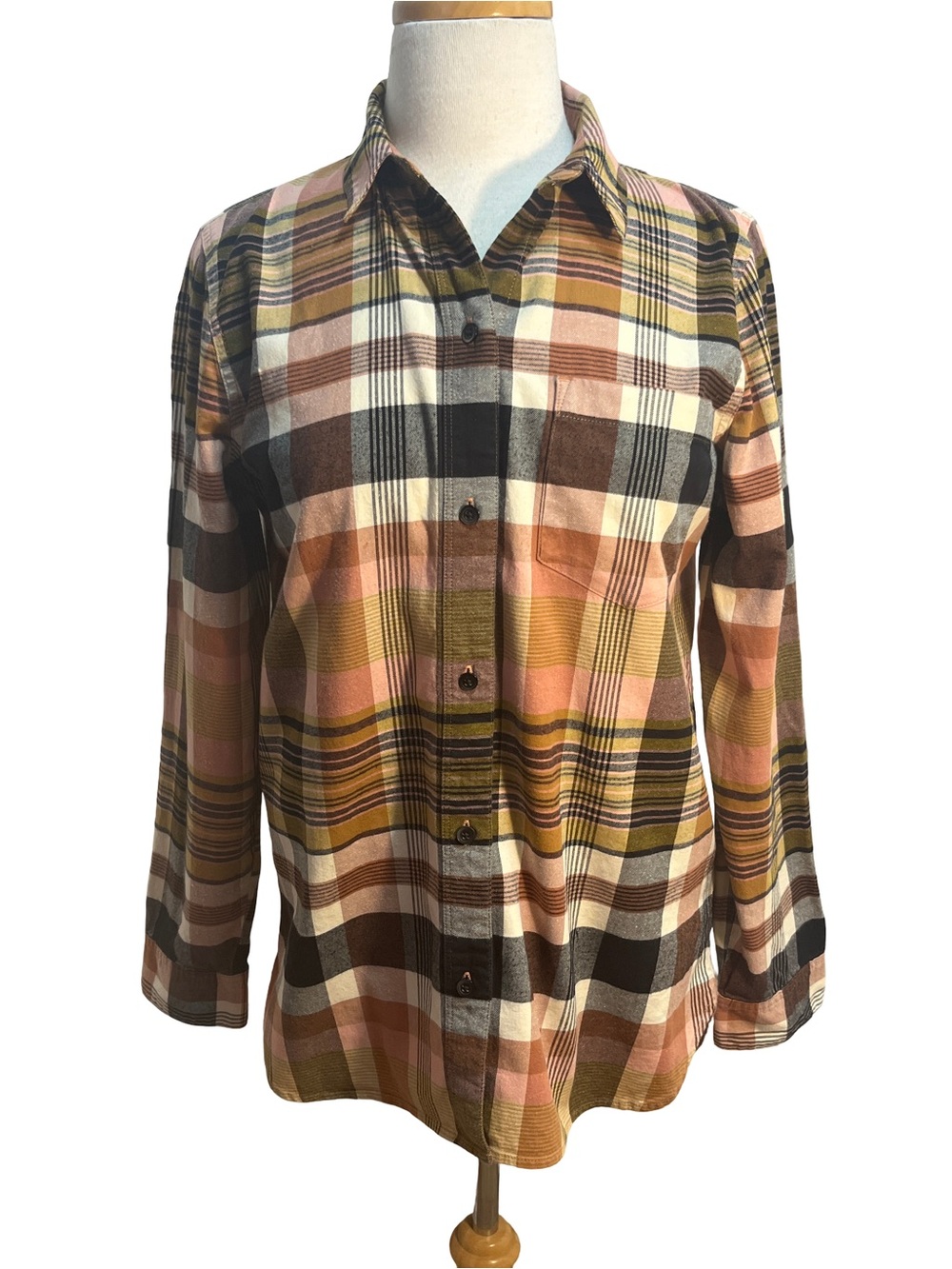 Madewell Plaid Flannel Button Down Shirt M Brown Pink Olive Fall NWOT
